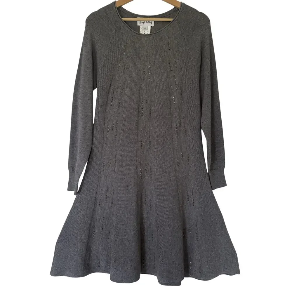 Joseph Ribkoff | Dresses | Joseph Ribkoff Gray Studded Knit Sweater Dress Med Fit Flare Long Sleeve Party
